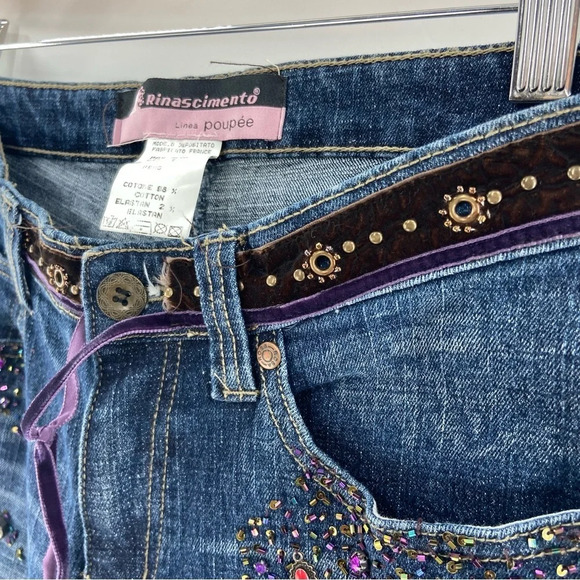 Rinascimento Italian Designer Rhinestone Denim Jeans Size 28 Small - Picture 6 of 13